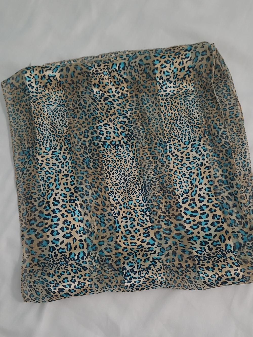 Blue Leopard Print Satin Scarf